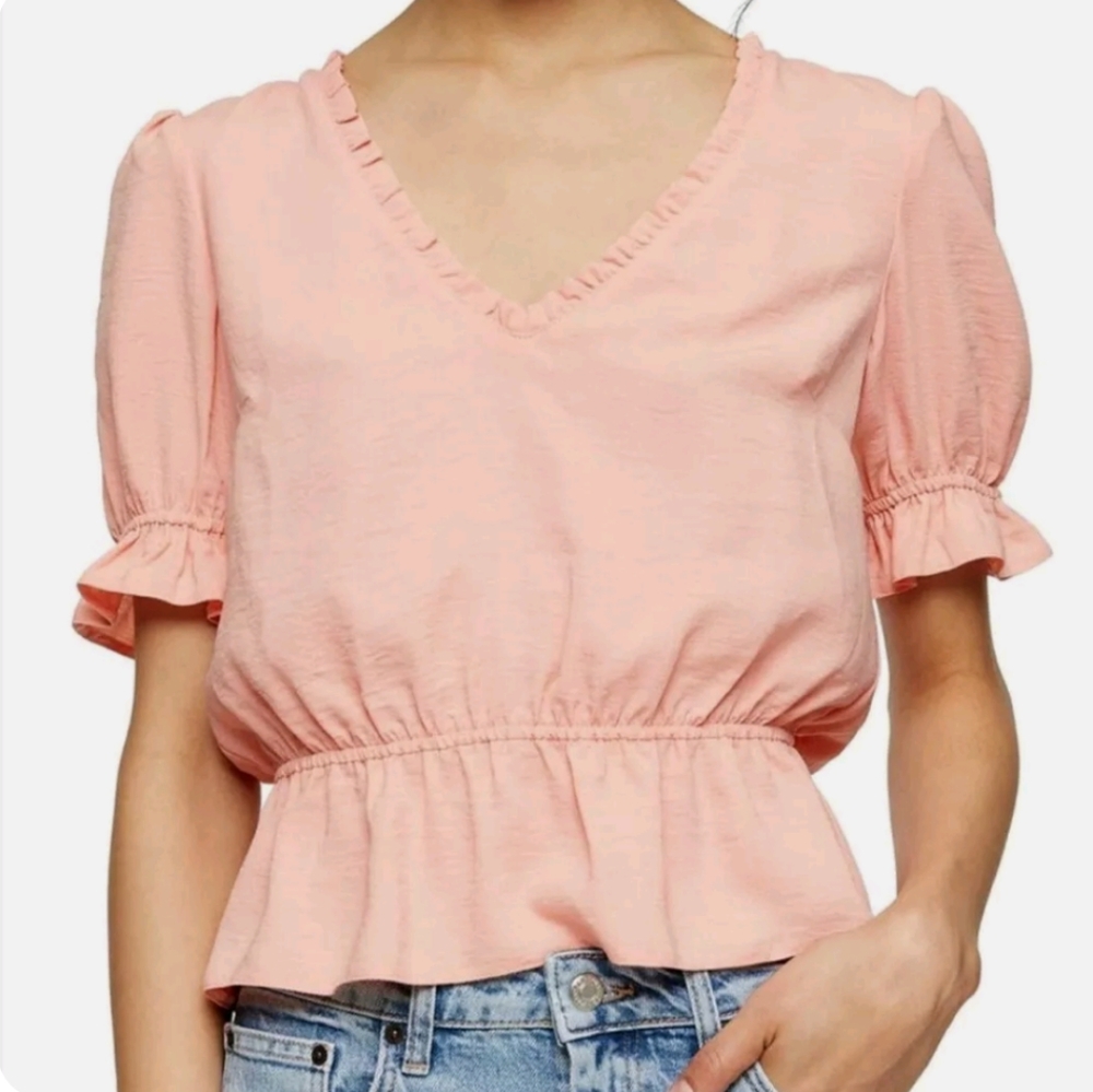 TOPSHOP  Morgan Ruffle Trim Peplum Top Coral, !BRAND NEW! WITH TAGS SZ 2